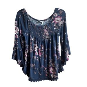 Women's LUQ Julliet Crochet Detail Smocked Knit Top. Size Small